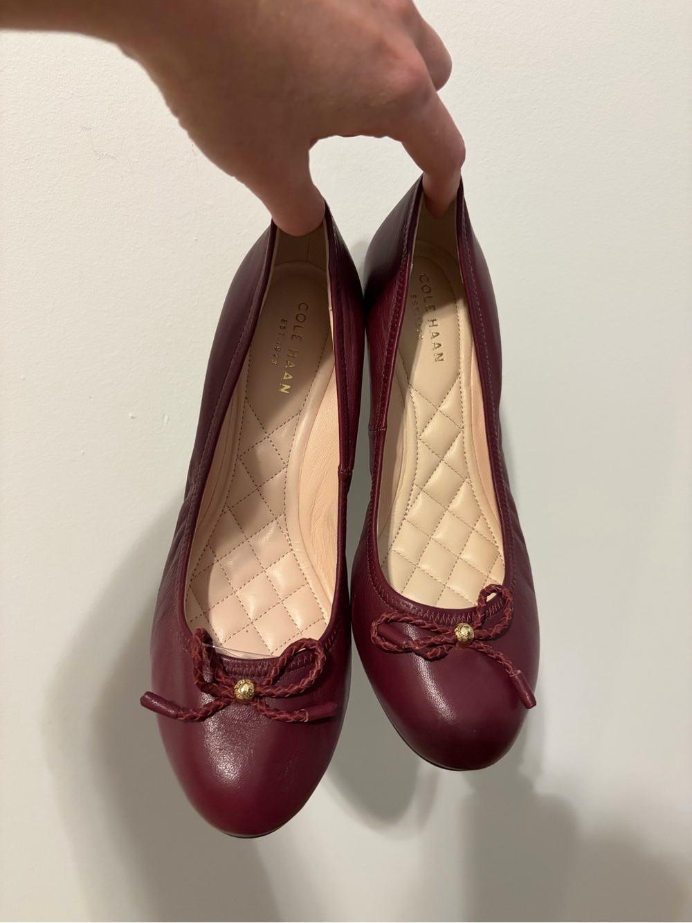 Cole Haan Burgundy Leather Bow Ballet Flats
